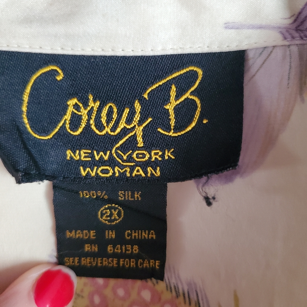 Corey B 100% Silk Button Down Women's 2x Cream Fe… - image 8